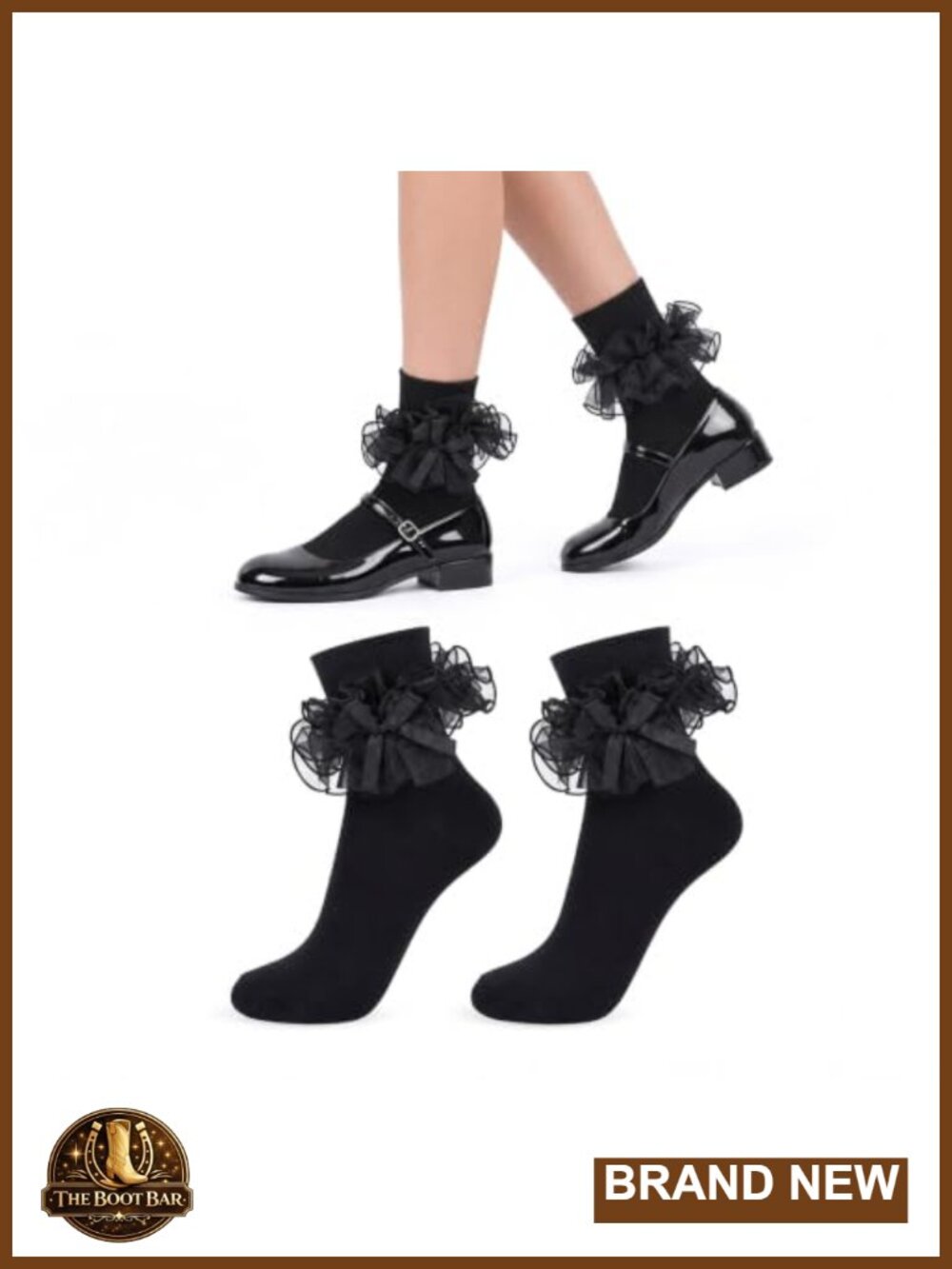 Double Ruffle Lace Socks with Bows Cotton Blend Ankle Frilly